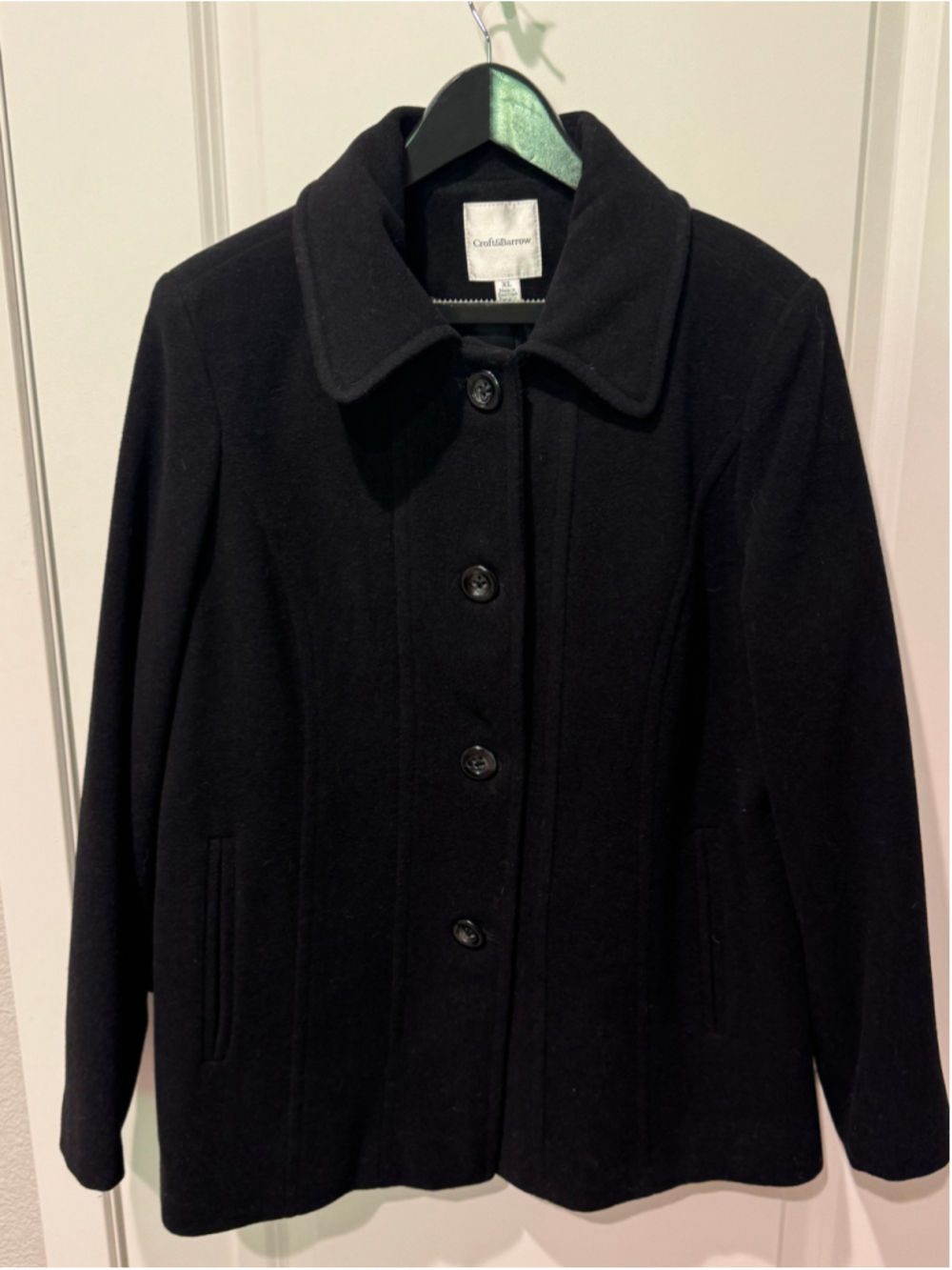 Women's Croft & Barrow Black Wool Pea Coat Size XL